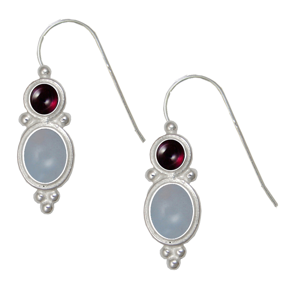 Sterling Silver Drop Dangle Earrings Chalcedony And Garnet